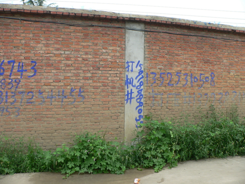 Looking east (from 38 m west of the confluence), directly at the tall perimeter wall