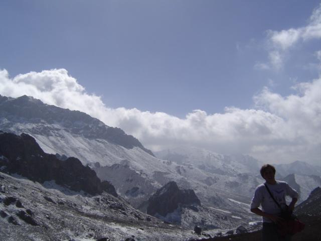 Snow covered mountains at campsite