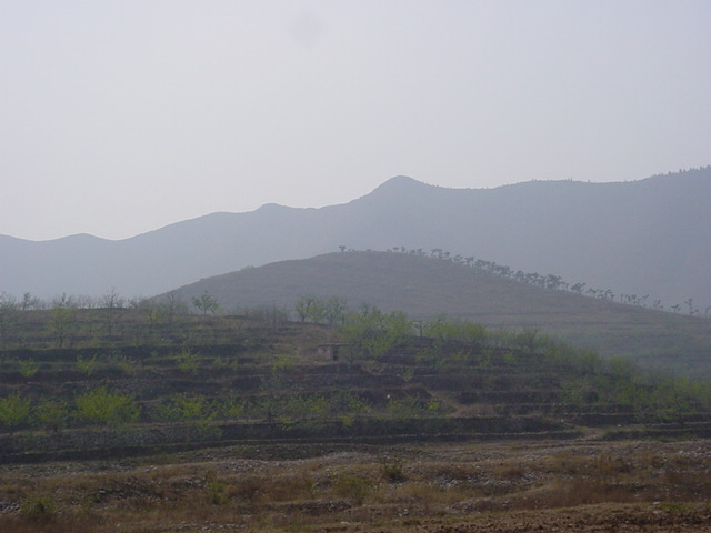 The confluence is on the side of the valley behind the second hill