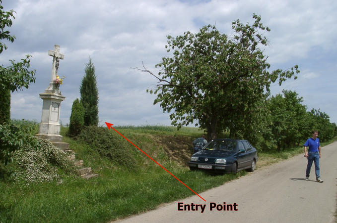 Approach from road to NW with memorial stone