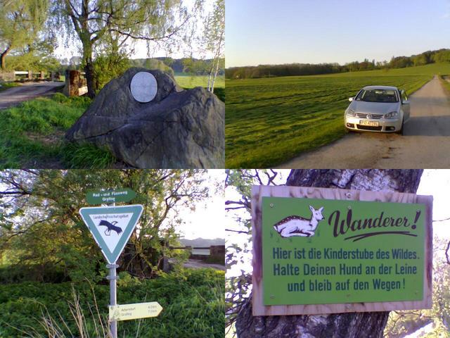 County road leading to the confluence and signs at the confluence