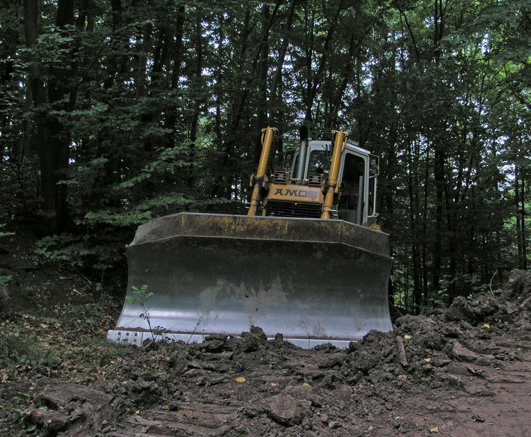 Confluence bulldozer parked exactly on the spot