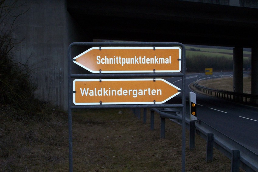 Fingerpost sign to the confluence monument