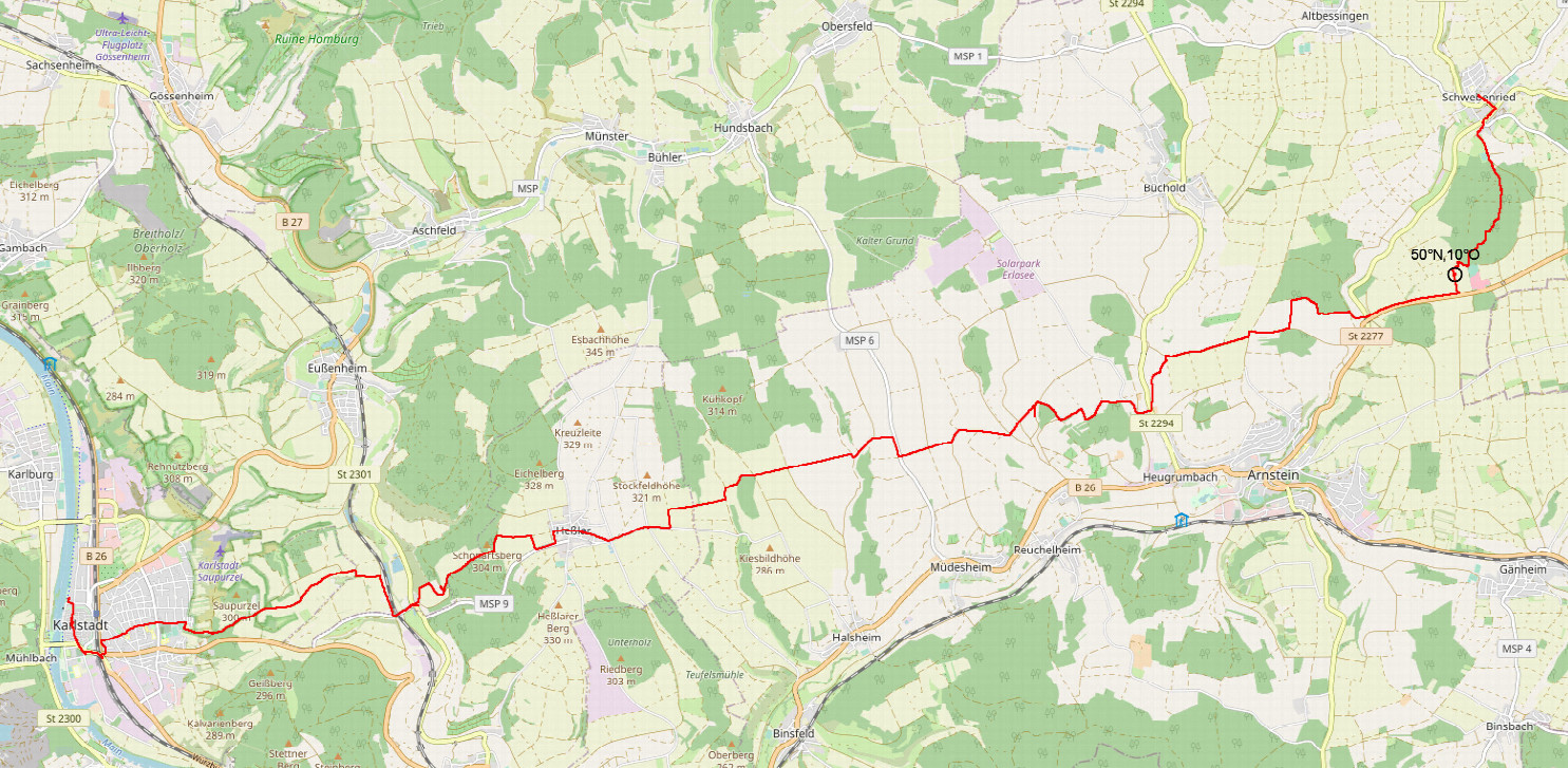 Route von Ost nach West