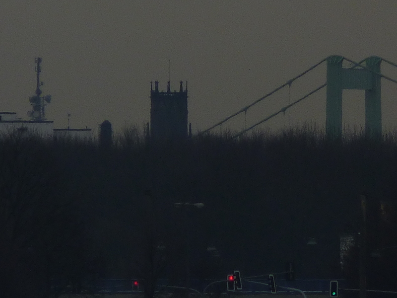 View South from bridge near confluence with Mulheim Bridge over the Rhein clearly visible.