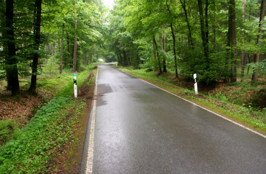 The monument is just in the curve at the end of the road