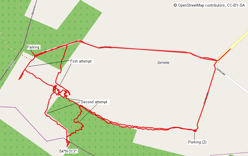 Tracklog of both attempts (Map © OpenStreetMap contributors, CC-BY-SA)