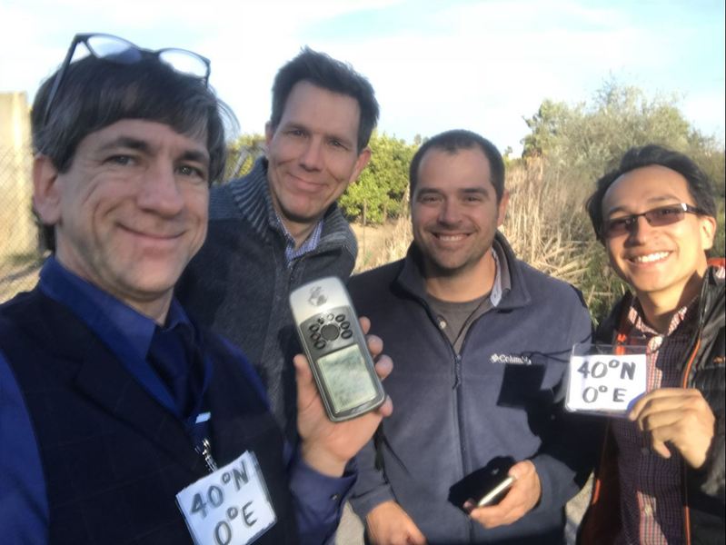 Joseph, Mike, Andres, and Fernando celebrate their arrival at the confluence point. 