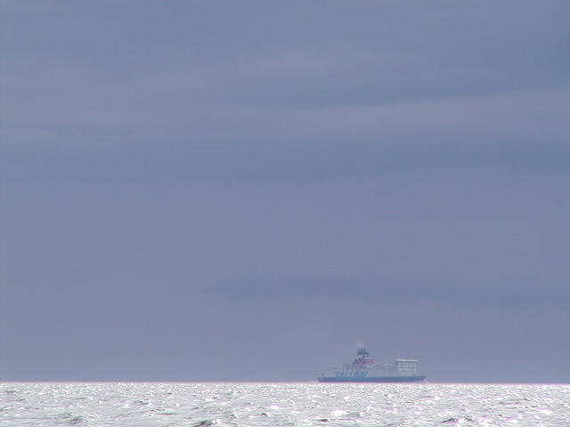 At the confluence. A ferry between Helsinki and Tallinn is visible.