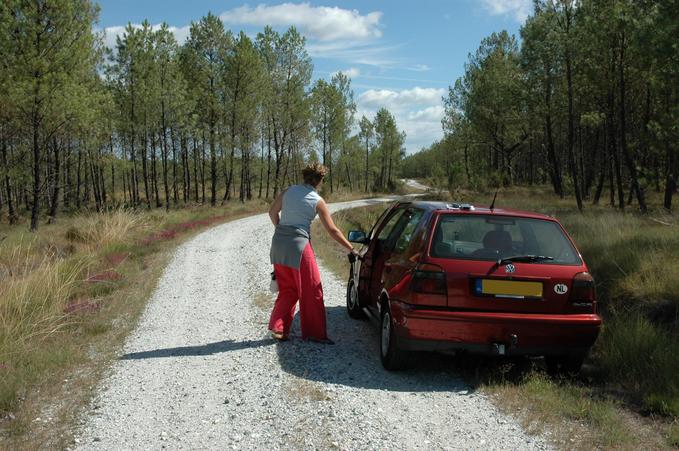 Mirjam at the car park - the dirt road leads back to the water tower