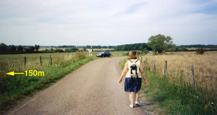 view to NORTH (at 150m from confluence) with my wife and car