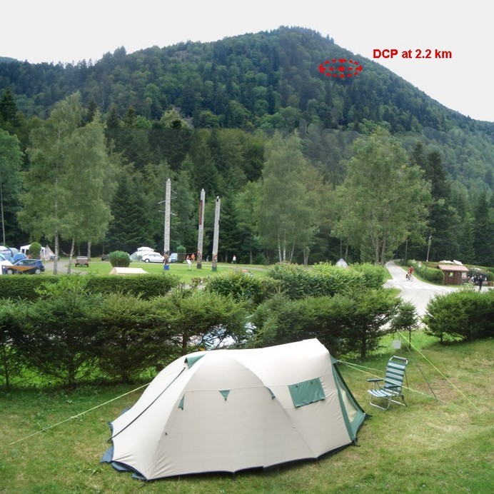 My tent and the DCP at 2.2 km behind the mountain