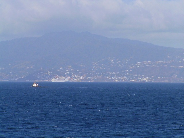 A cruise ship anchored off St. George's harbour