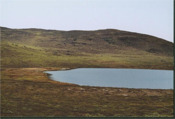 View south, parallel to the trail along the lake's north shore