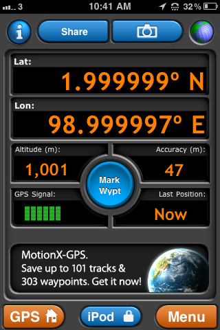 GPS screenshot at the confluence