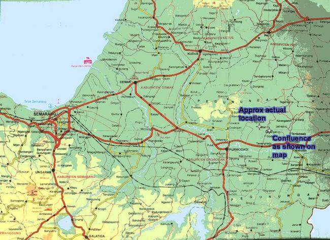 An Indonesian road map showing discrepancie of confluence location