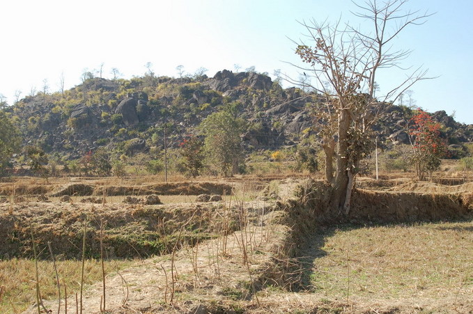 View west to prominent hill