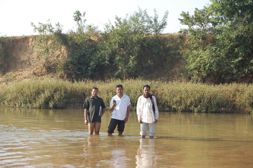 Kashinath  Sahoo, Narayan Jena  and Ananta at   the  Confluence  Point