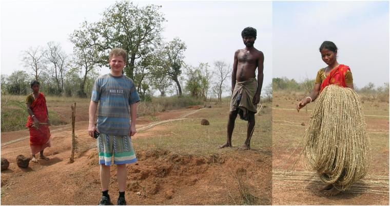 Michael with the local couple busy fabricating jute ropes