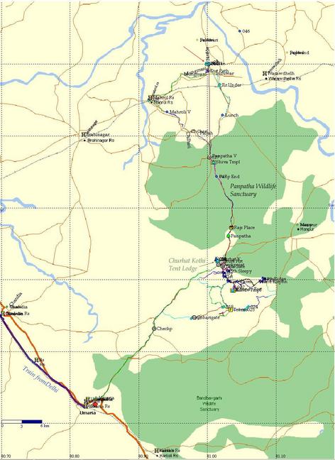 Map of the entire park, including Umaria railroad station