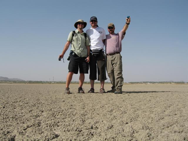 From left: Sam, Warren and Doug pose on the CP.  (The official DCP t-shirt was a gift from Doug to Warren)