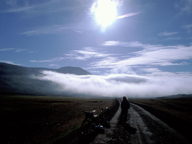 Biking in the misty morning