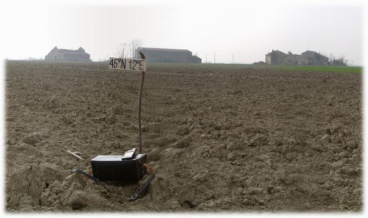 Confluence marked (temporarily) with plate & toolbox with view to NW