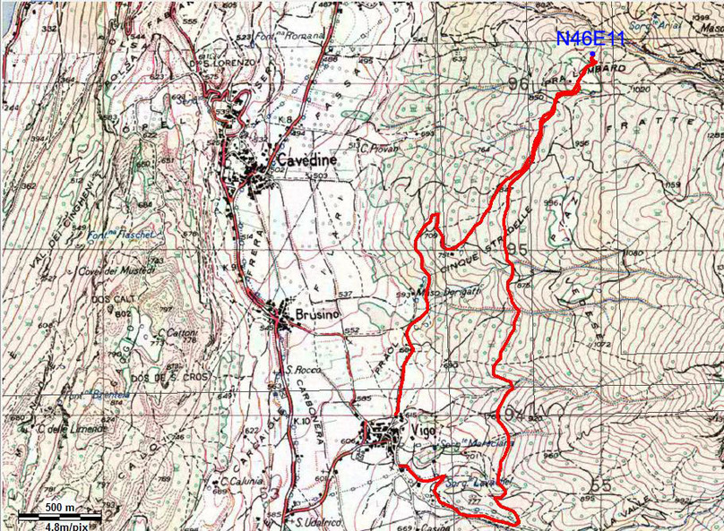 GPS track of route taken overlaid onto the map