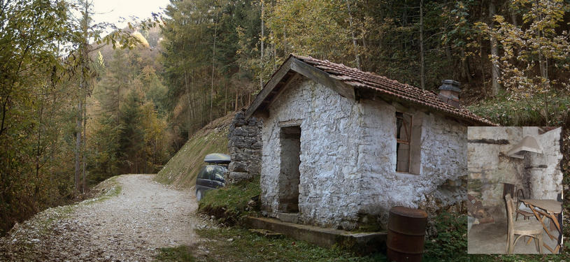 End of forest road with shelter hut