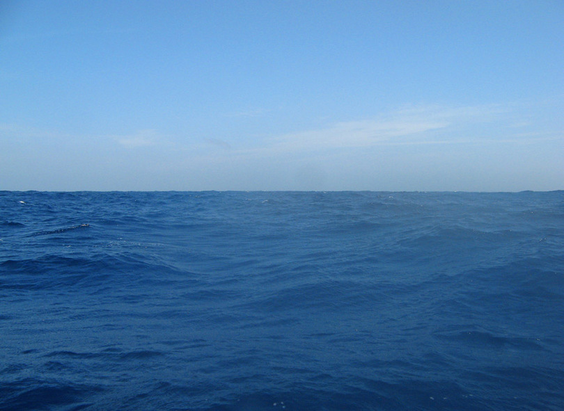 Looking east.  In clear conditions, Takara-jima should show; for us it became visible about 5km after the confluence.