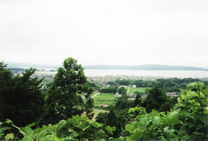 A view of farmland and Nanao early in our trip up the mountain.