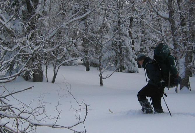 Greg. Deep snow and big packs on day 2.