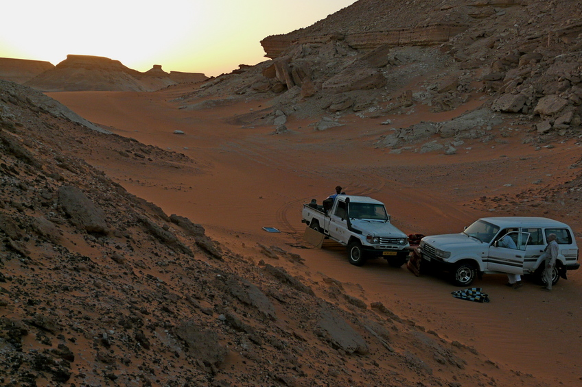 Camp amid orange sandstone hills