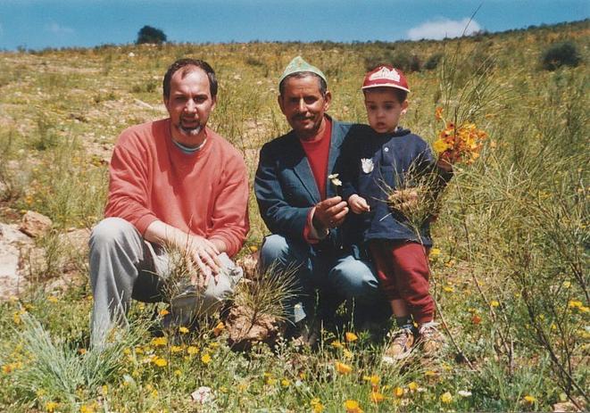 My son, me, and the friendly farmer at the Confluence