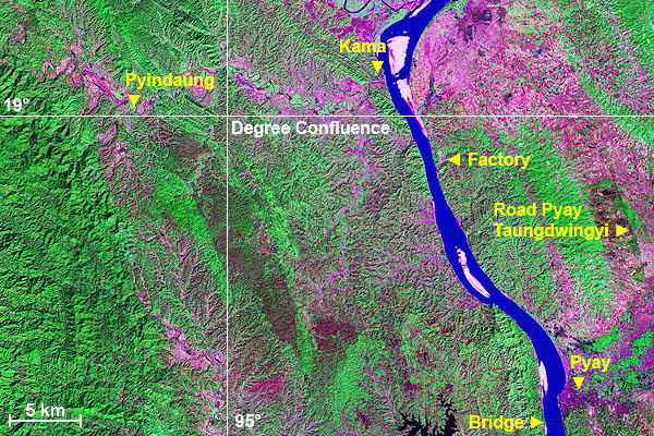 Satellite image of the degree confluence