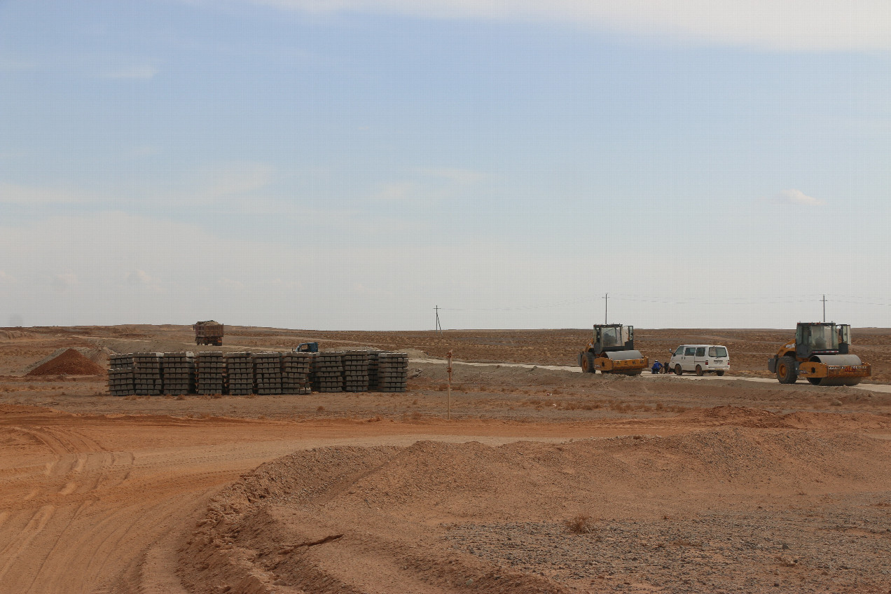 Railroad construction in the Gobi dessert