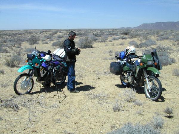 Motorcycles parked near the confluence