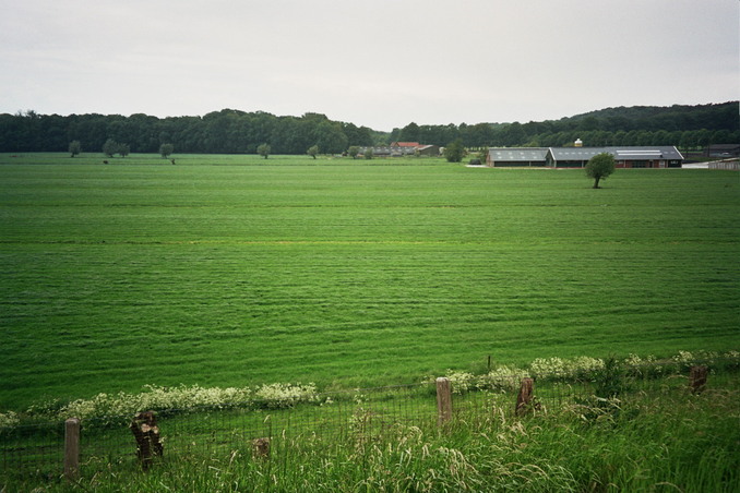 General view of the confluence (from the road N785, ca. 300 m away, towards W, with farms no. 1 and 2)