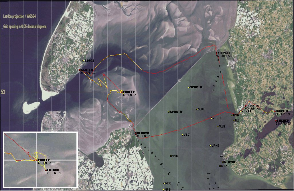 Landsat7 satellite image from 13-5-2000 with our 3-day GPS log overlayed.