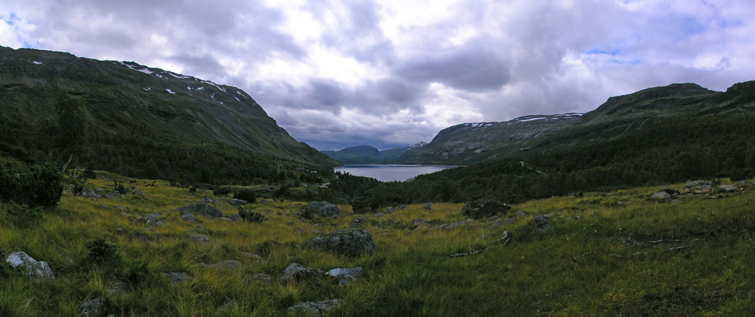 View over the Valldal lake from the first hillside