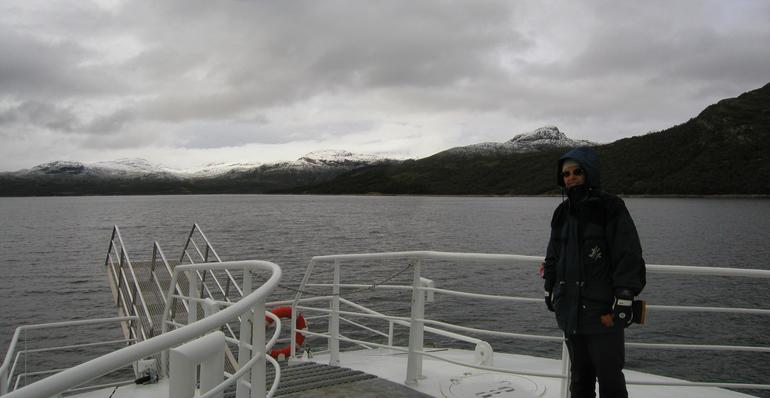 Snow covered the mountains the next morning