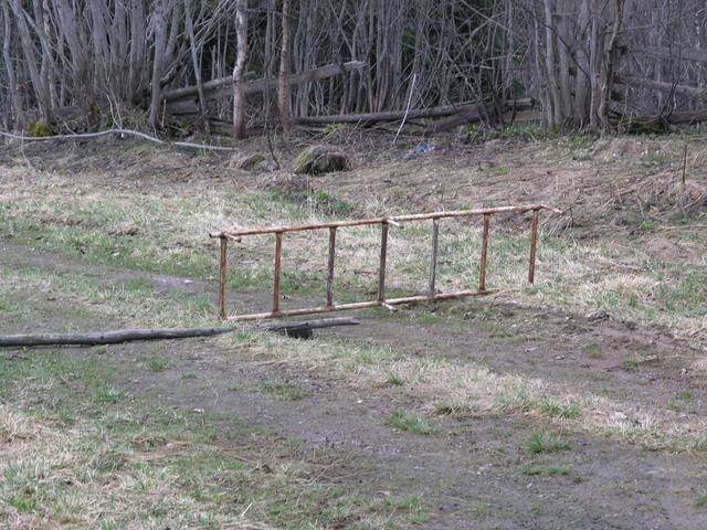 Makeshift barrier closing the alternate road