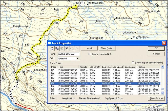 Our trip on the map (using MapSource)