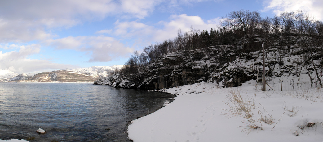 The first small bay with the ladder leading up to the cabin