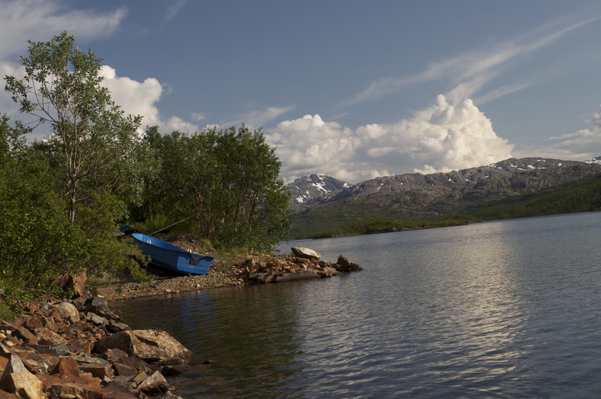 This lake (and then its river outlet) blocks access to the confluence point from the Northeast