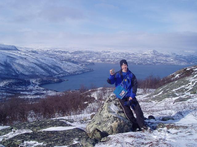 Trond with his remarkable tool; the GPS.  Melsvik down under.