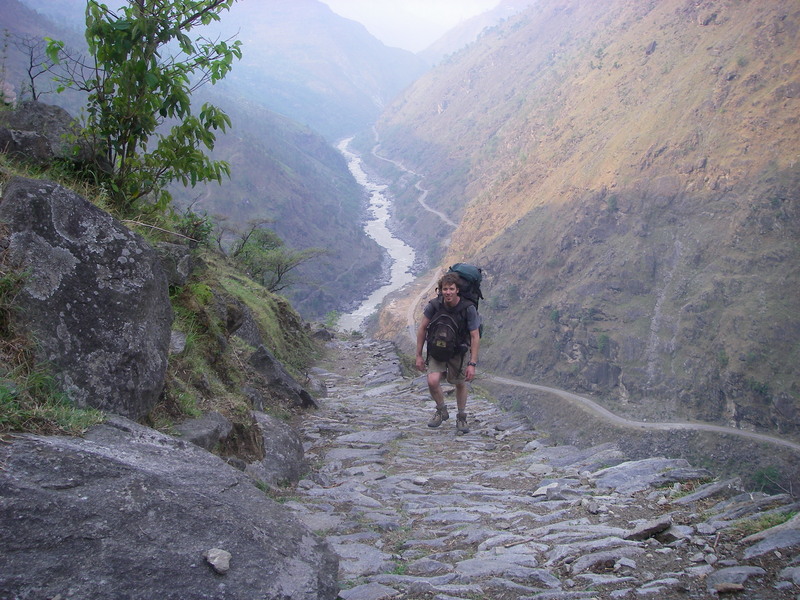 Greg hiking up the 1000 m cliff