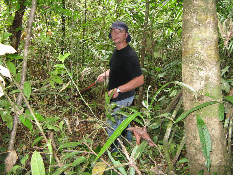 Frank chasing the snakes with his machete