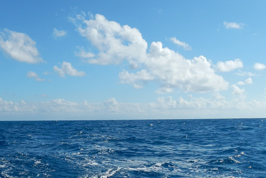 To the south: Water, well and a tiny bit of St. Barth island.