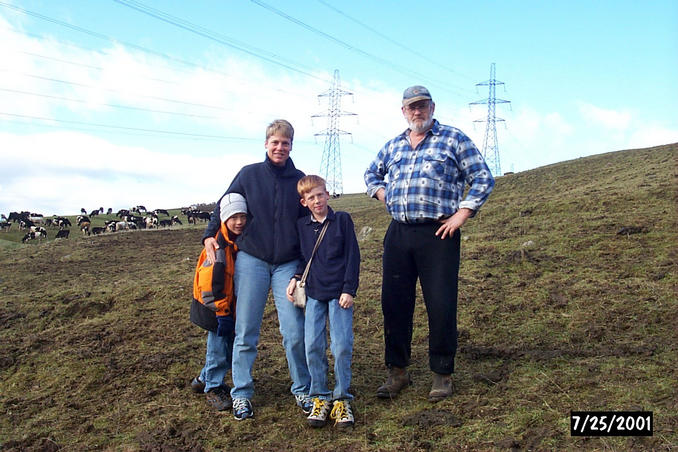 (left to right not including cows) Kyle Barnett, Alice Barnett, Jordan Barnett, Mr. Russell Collie.